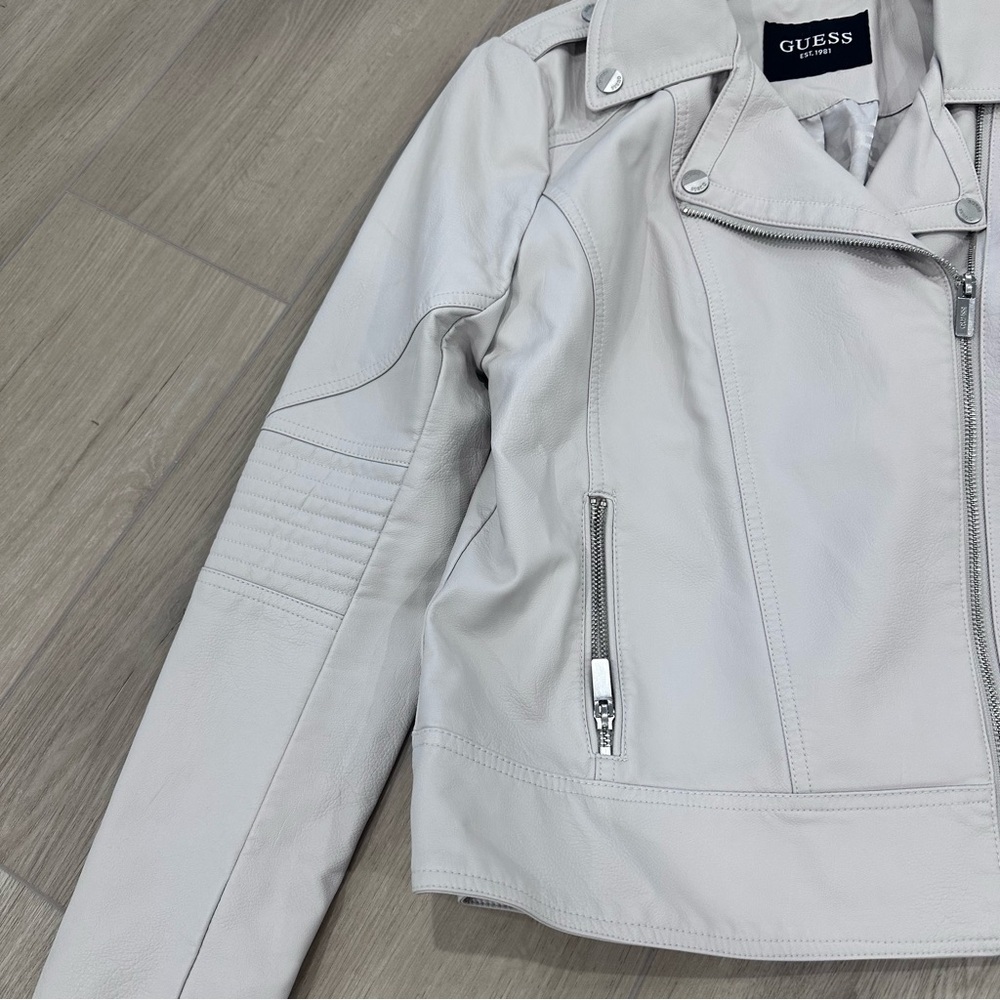 GUESS faux vegan leather jacket large light grey - Picture 5 of 10